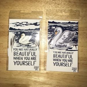 New set of 2, one cloth patch and one enamel pin, in packages. # Swan